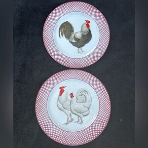 The Haldon Group Devonshire Rooster Hen 10 1/4” Dinner Plates. EUC.
